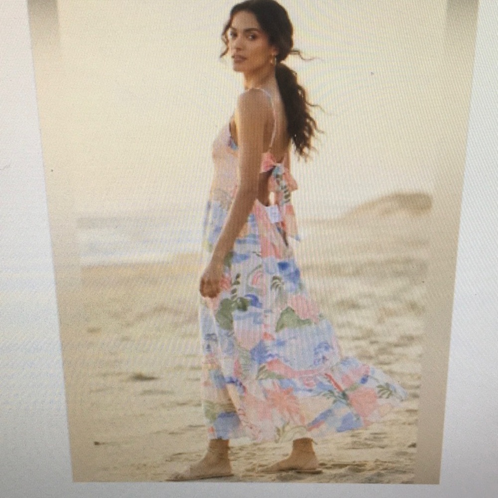 PAPER HEART/“COASTAL TEQUILA SUNRISE”TIE LOW BACK MAXI DRESS